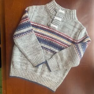 Cat & Jack Gray Fair Isle Turtleneck Sweater with Navy and Burgundy Accents
